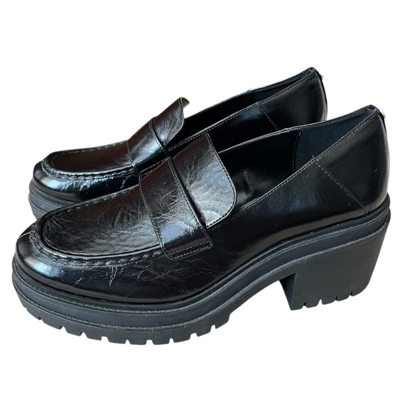 Michael Michael Kors Size 10 Rocco Cracked Patent Leather Black Lug Sole Loafers - Picture 1 of 13
